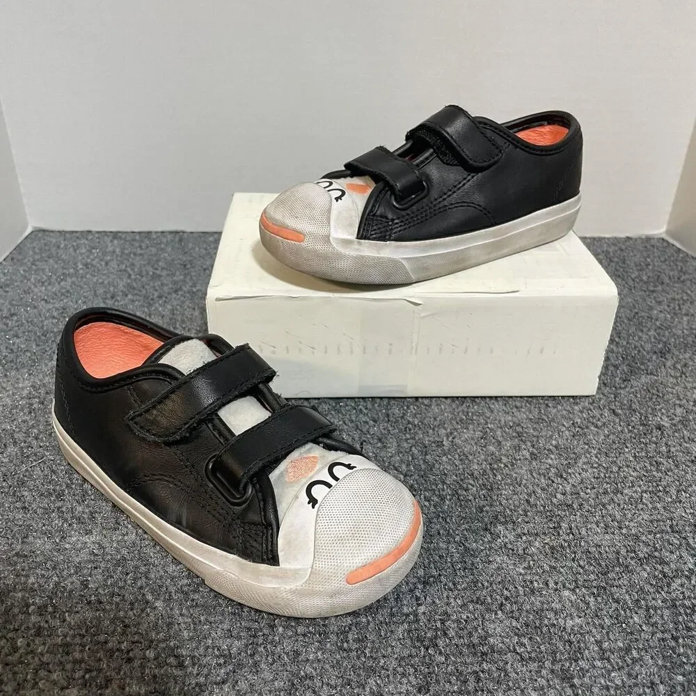 Converse Shoes Infant Size 10 Black Jack Purcell Leather Hook Loop Face